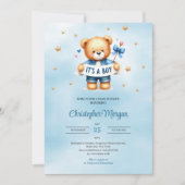 Trendy teddybeer het is een baby shower voor jonge kaart (Voorkant)