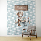 Trendy teddybeer piloot babyshower achtergrond wandkleed (In situ)