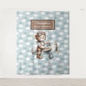 Trendy teddybeer piloot babyshower achtergrond wandkleed (Voorkant)