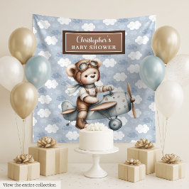Trendy teddybeer piloot babyshower achtergronddeco wandkleed