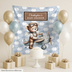 Trendy teddybeer piloot babyshower achtergronddeco wandkleed