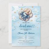 Trendy teddybeer wolk negen Boy Baby shower Kaart (Voorkant)