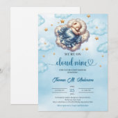 Trendy teddybeer wolk negen Boy Baby shower Kaart (Voorkant / Achterkant)