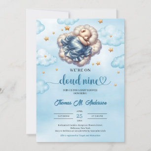 Trendy teddybeer wolk negen Boy Baby shower Kaart