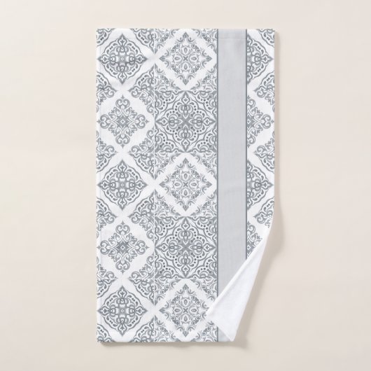 Trendy Tegel Print Grijs en Wit Gepersonaliseerd Bad Handdoek (Handdoek)