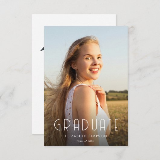 Trendy tekst Modern afstuderen Aankondiging (Voorkant / Achterkant)