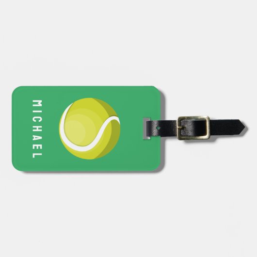 Trendy tennisbal gepersonaliseerd groen bagagelabel (Voorkant horizontaal)