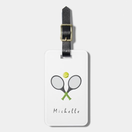 Trendy tennisracket en bal gepersonaliseerd bagagelabel (Voorkant verticaal)