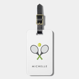 Trendy tennisracket en bal gepersonaliseerd bagagelabel