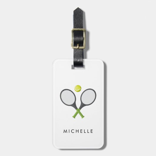 Trendy tennisracket en bal gepersonaliseerd bagagelabel (Voorkant verticaal)