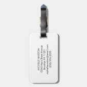 Trendy tennisracket en bal gepersonaliseerd bagagelabel (Achterkant verticaal)