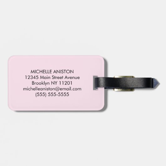 Trendy tennisracket en bal gepersonaliseerd roze bagagelabel (Achterkant horizontaal)