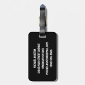 Trendy tennisracket en bal gepersonaliseerd zwart bagagelabel (Achterkant verticaal)