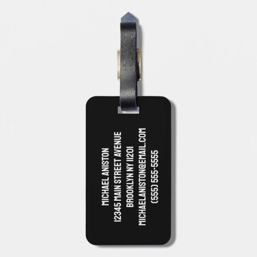 Trendy tennisracket en bal gepersonaliseerd zwart bagagelabel (Achterkant verticaal)