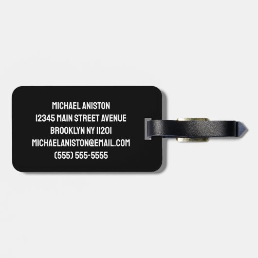 Trendy tennisracket en bal gepersonaliseerd zwart bagagelabel (Achterkant horizontaal)