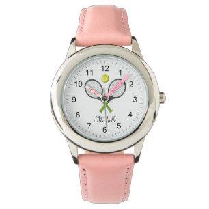 Trendy tennisracket en bal gepersonaliseerde Kinde Horloge