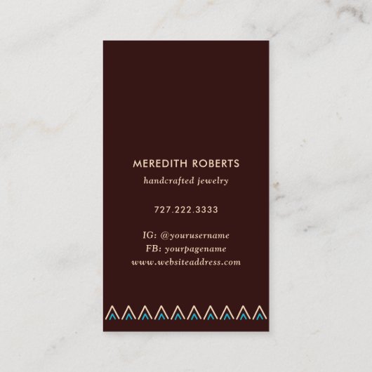 Trendy Terra Cotta Turquoise Tribal Design Visitekaartje (Achterkant)