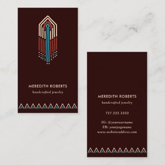 Trendy Terra Cotta Turquoise Tribal Design Visitekaartje (Voorkant / Achterkant)