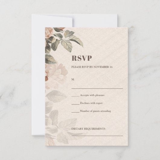 Trendy Terracotta bloemen groen blad RSVP Kaartje (Voorkant)