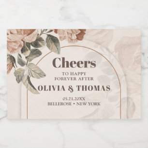 Trendy Terracotta bloemen salie bruin tinten boog Sparkling Wijnetiket