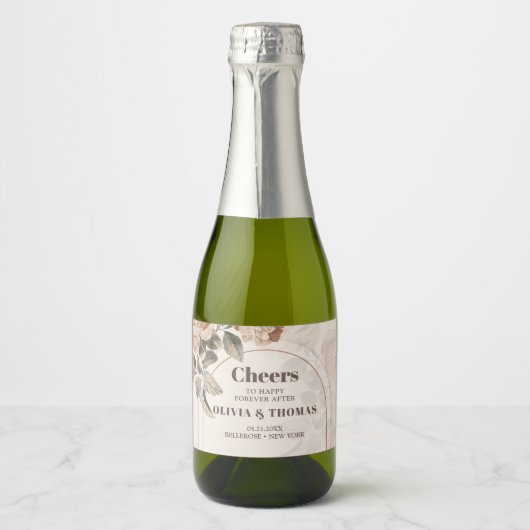 Trendy Terracotta bloemen salie bruin tinten boog Sparkling Wijnetiket (Voorkant)