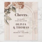 Trendy Terracotta bloemen salie bruin tinten boog Wijn Etiket (Enkel label)