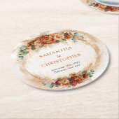 Trendy Terracotta bordeaux bloemen groen boog Ronde Kartonnen Onderzetter (Gebogen)