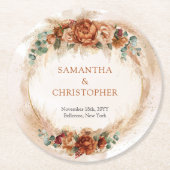 Trendy Terracotta bordeaux bloemen groen boog Ronde Kartonnen Onderzetter (Voorkant)