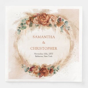 Trendy Terracotta bordeaux bloemen groen pampa's Servet