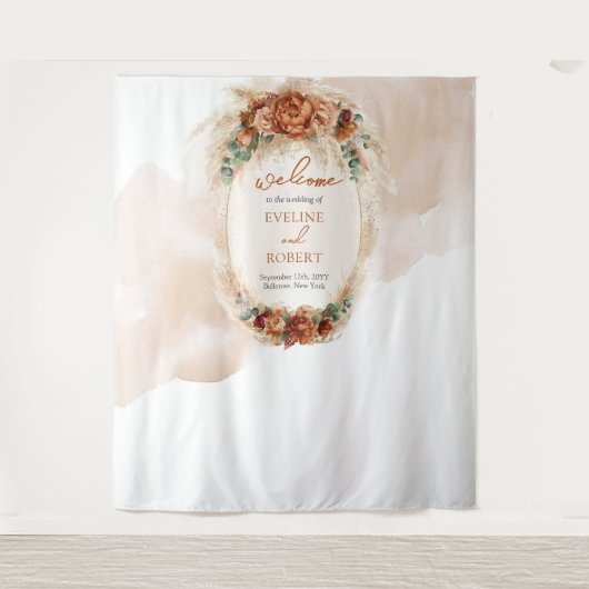 Trendy terracotta bordeaux pampas boogdecor wandkleed (Voorkant)