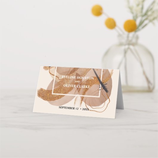 Trendy Terracotta bruine tinten koper glitter Plaatskaartje (Achterkant)