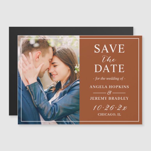 Trendy Terracotta Color Photo Save the Date Magnet (Voorkant / Achterkant)
