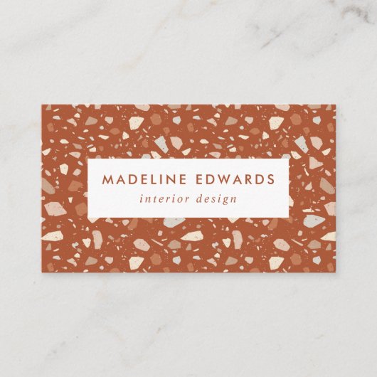 Trendy Terracotta & Cream Terrazzo Visitekaartje (Voorkant)