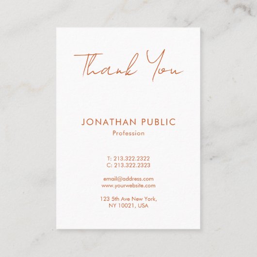 Trendy Terracotta Dank u Modern Verticaal Visitekaartje (Achterkant)