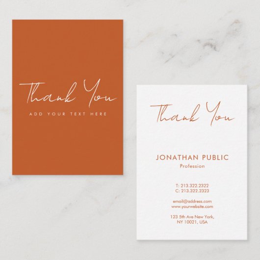 Trendy Terracotta Dank u Modern Verticaal Visitekaartje (Voorkant / Achterkant)