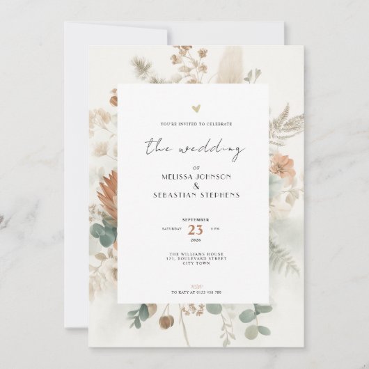 Trendy Terracotta Flowers Wedding Invitation Kaart (Voorkant)