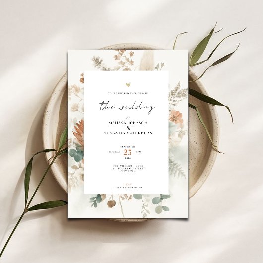 Trendy Terracotta Flowers Wedding Invitation Kaart