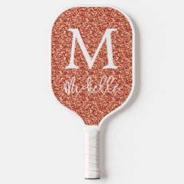 Trendy Terracotta Glitter Monogram Initiaal Name Pickleball Paddle
