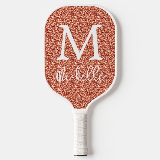 Trendy Terracotta Glitter Monogram Initiaal Name Pickleball Paddle (Voorkant)