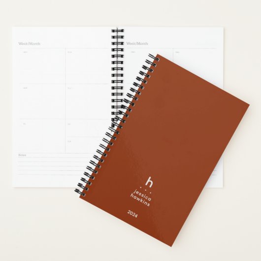 Trendy Terracotta Modern Monogram Weekly Planner (Display)