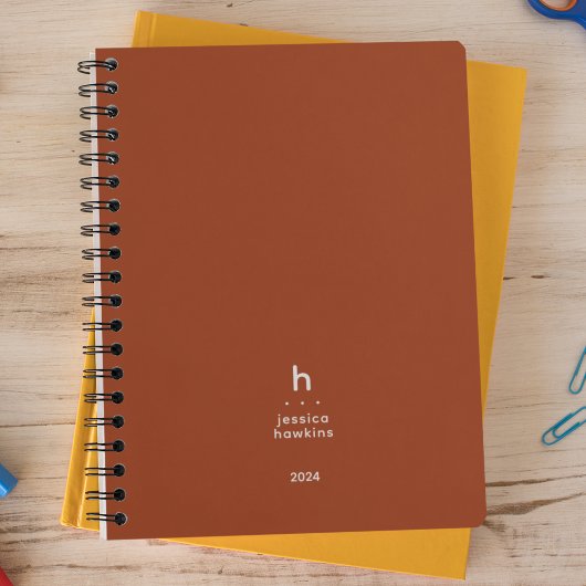 Trendy Terracotta Modern Monogram Weekly Planner