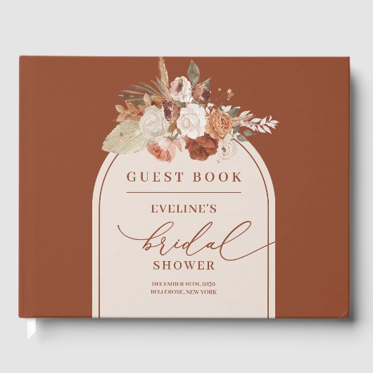 Trendy terracotta pampas bloemen bruids gastenboek (Voorkant)