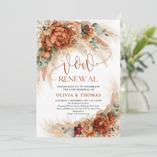 Trendy Terracotta pampas eucalyptus vow vernieuwin Kaart (Staand voorkant)