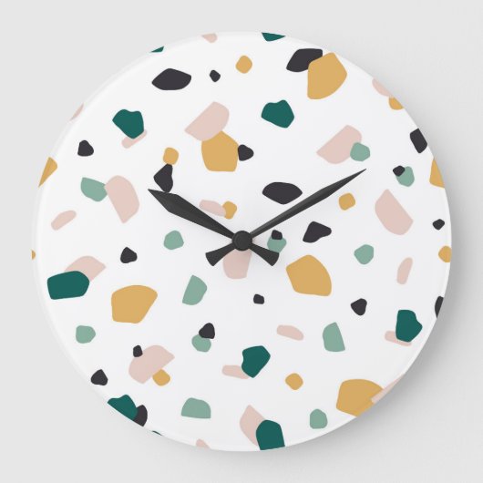 Trendy Terrazzo Green Oranje Pink Black Pattern Grote Klok (Voorkant)