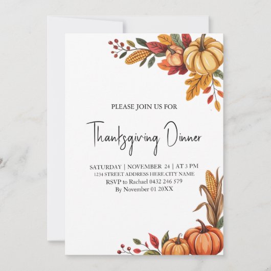 Trendy Thanksgiving Dinner Pumpkin Kaart (Voorkant)
