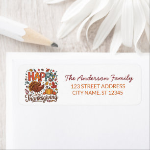Trendy Thanksgiving Turkije Pompoen Return Adres Etiket