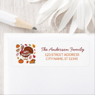 Trendy Thanksgiving Turkije Pompoen Return Adres Etiket