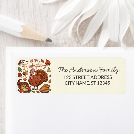 Trendy Thanksgiving Turkije Pompoen Return Adres Etiket (Insitu)