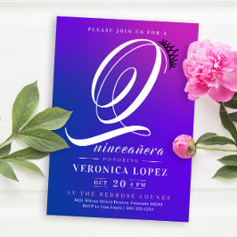 Trendy Tiara Roze Gradient 15e Quinceañera Party Kaart