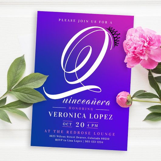 Trendy Tiara Roze Gradient 15e Quinceañera Party Kaart